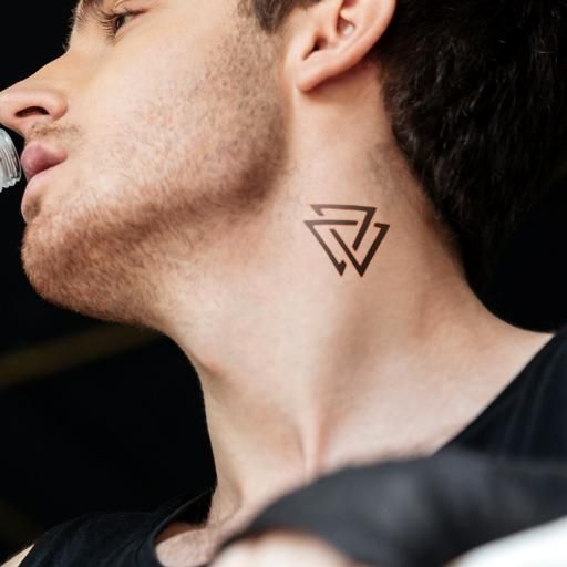 A simple neck tattoo with 3 triangle shapes