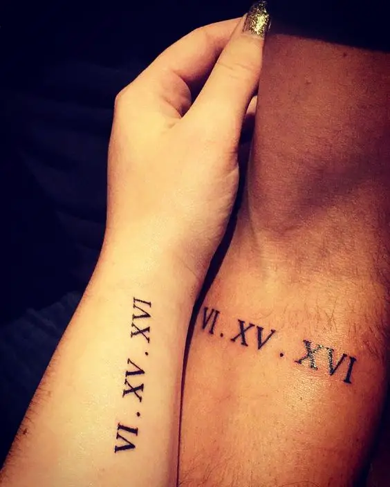 Roman Numerals Couple Tattoo