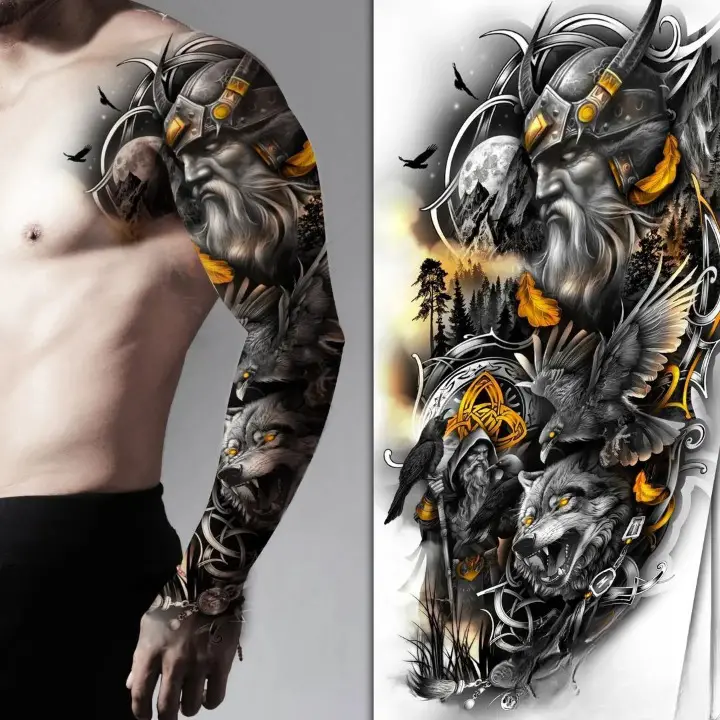 A complex neo-traditional tattoo on full arm